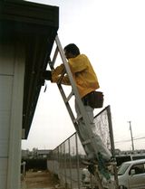 雨どいの修繕作業の様子